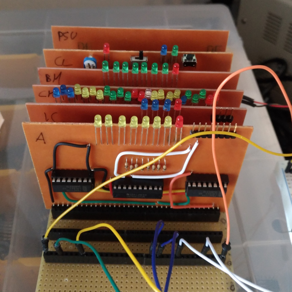 I added a control monitor, an instruction counter and the A register.